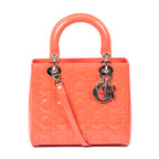 Shoulder Bag Medium Lady Dior Orange Cannage Patent Leather