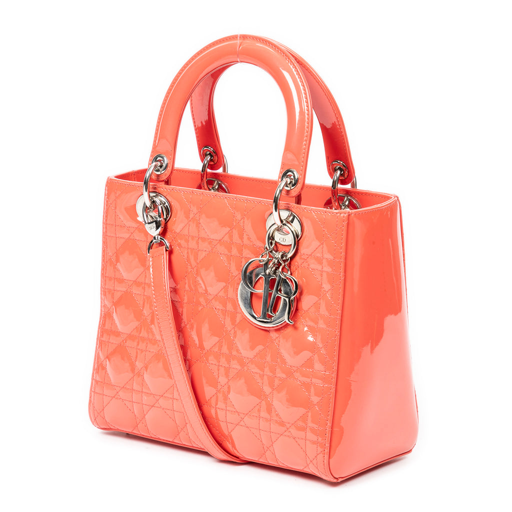 Shoulder Bag Medium Lady Dior Orange Cannage Patent Leather