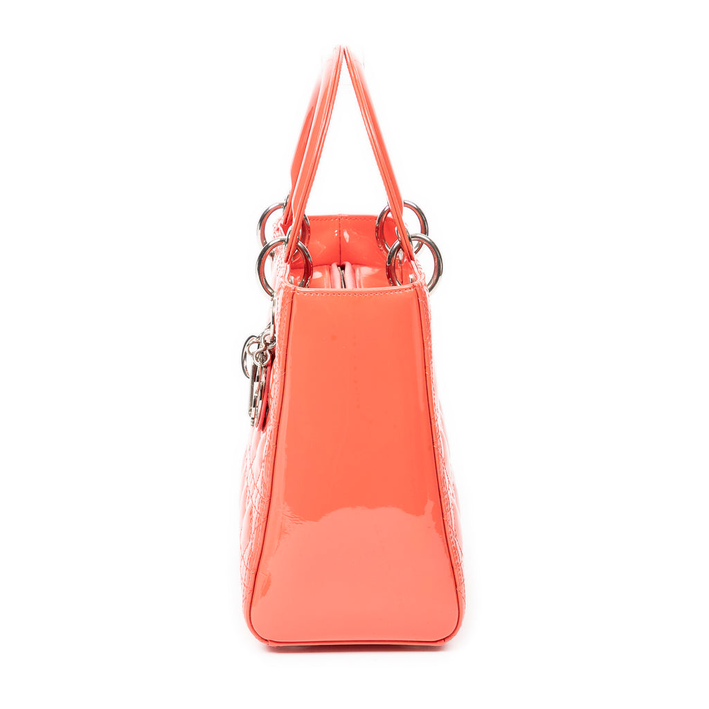 Shoulder Bag Medium Lady Dior Orange Cannage Patent Leather