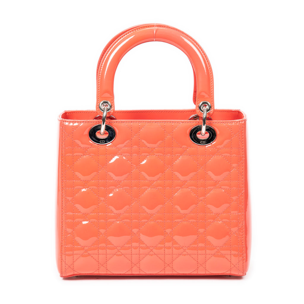 Shoulder Bag Medium Lady Dior Orange Cannage Patent Leather