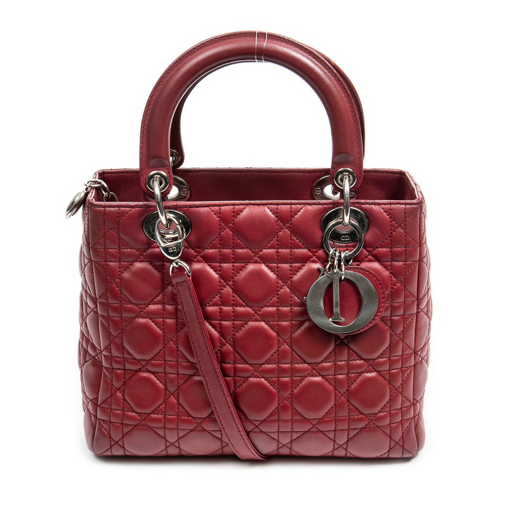 Shoulder Bag Medium Lady Dior Dark Red Cannage Calfskin Leather