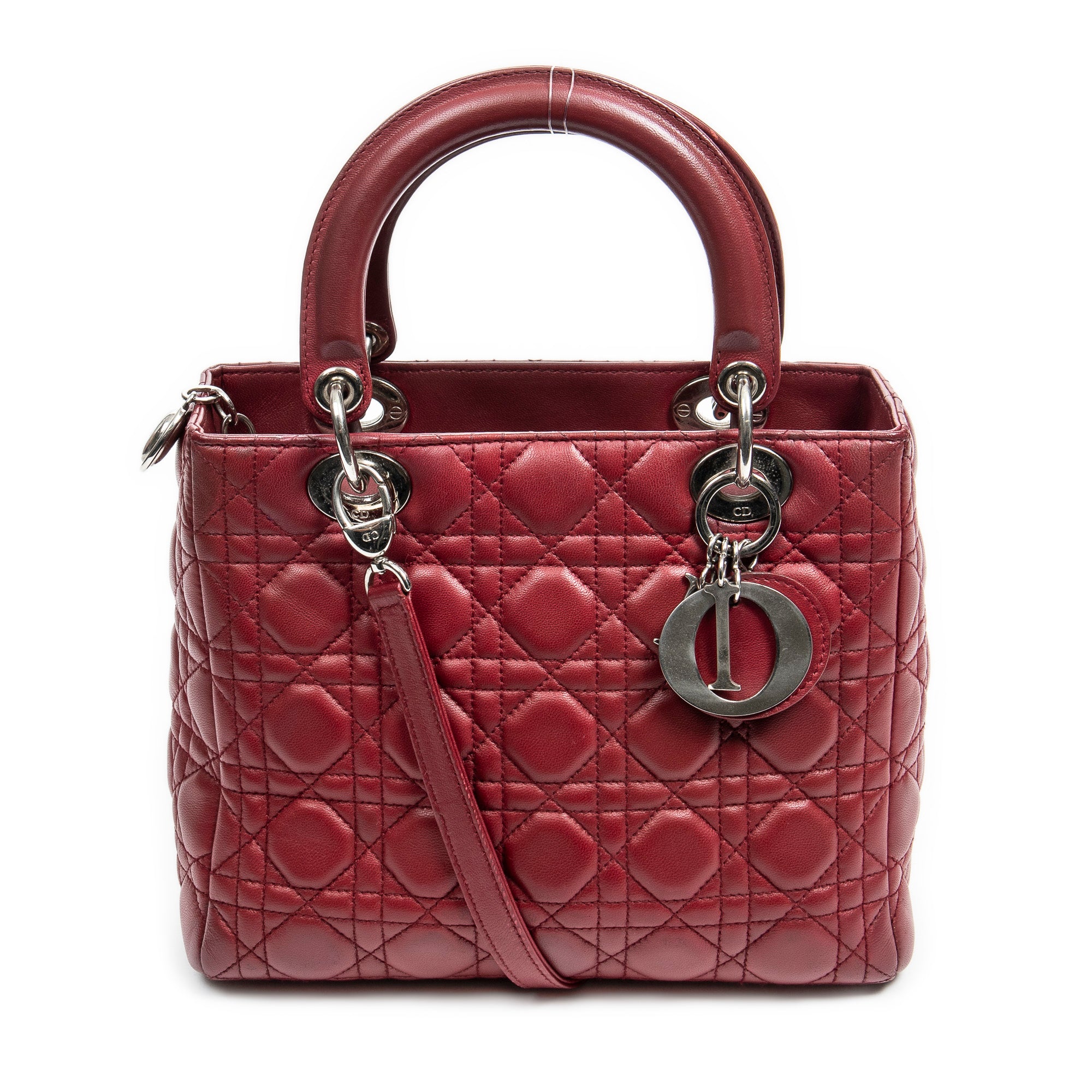 Shoulder Bag Medium Lady Dior Dark Red Cannage Calfskin Leather