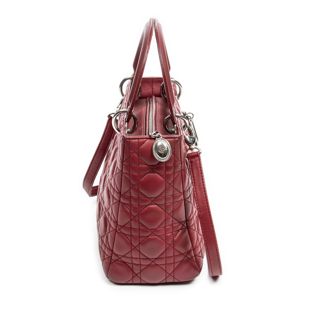 Shoulder Bag Medium Lady Dior Dark Red Cannage Calfskin Leather