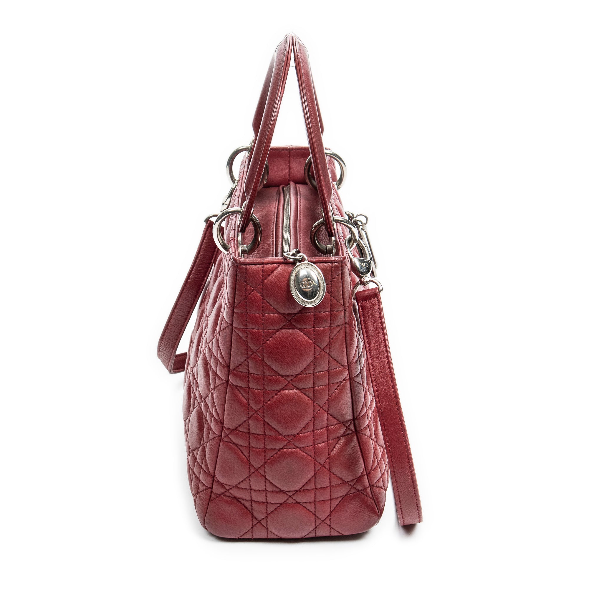Shoulder Bag Medium Lady Dior Dark Red Cannage Calfskin Leather