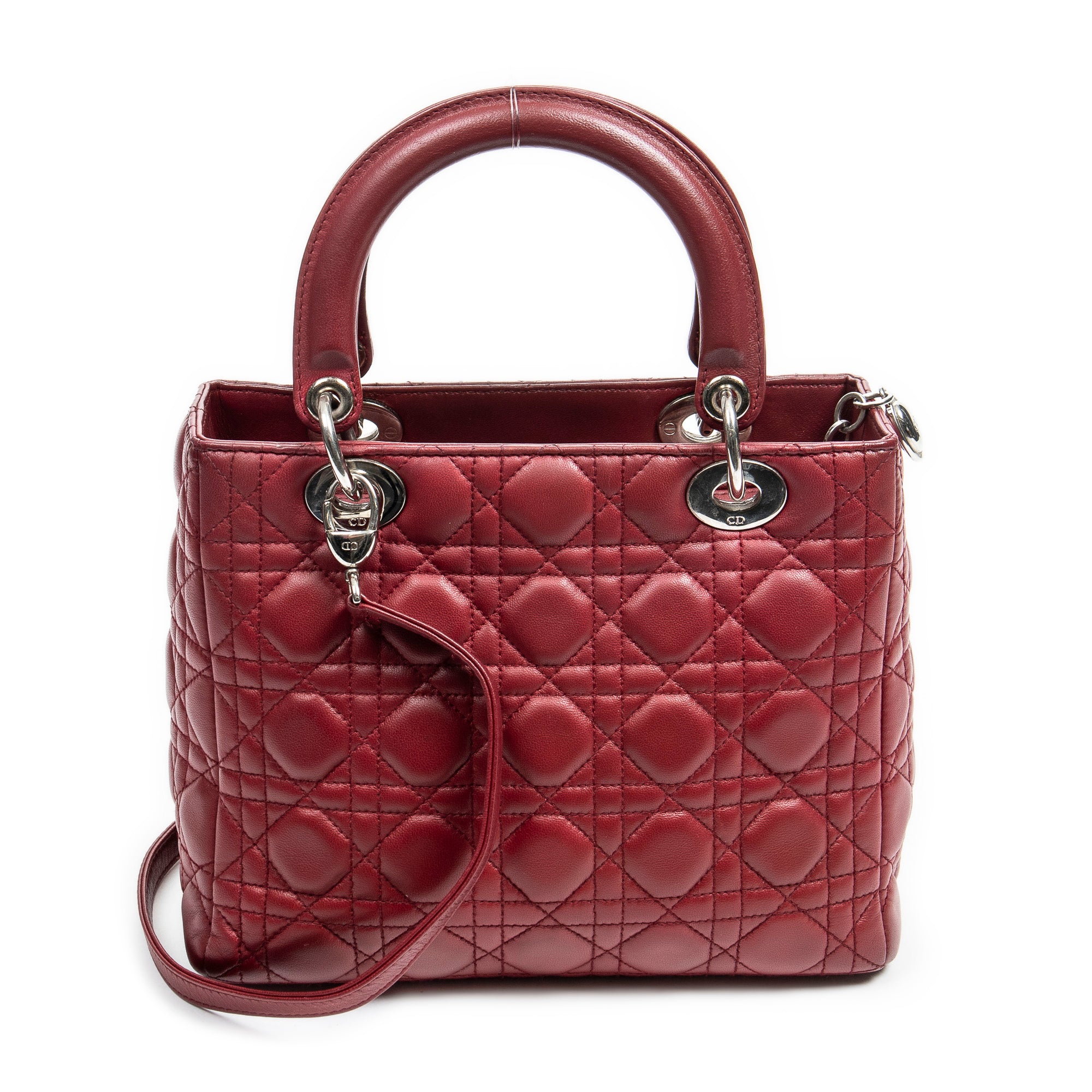 Shoulder Bag Medium Lady Dior Dark Red Cannage Calfskin Leather