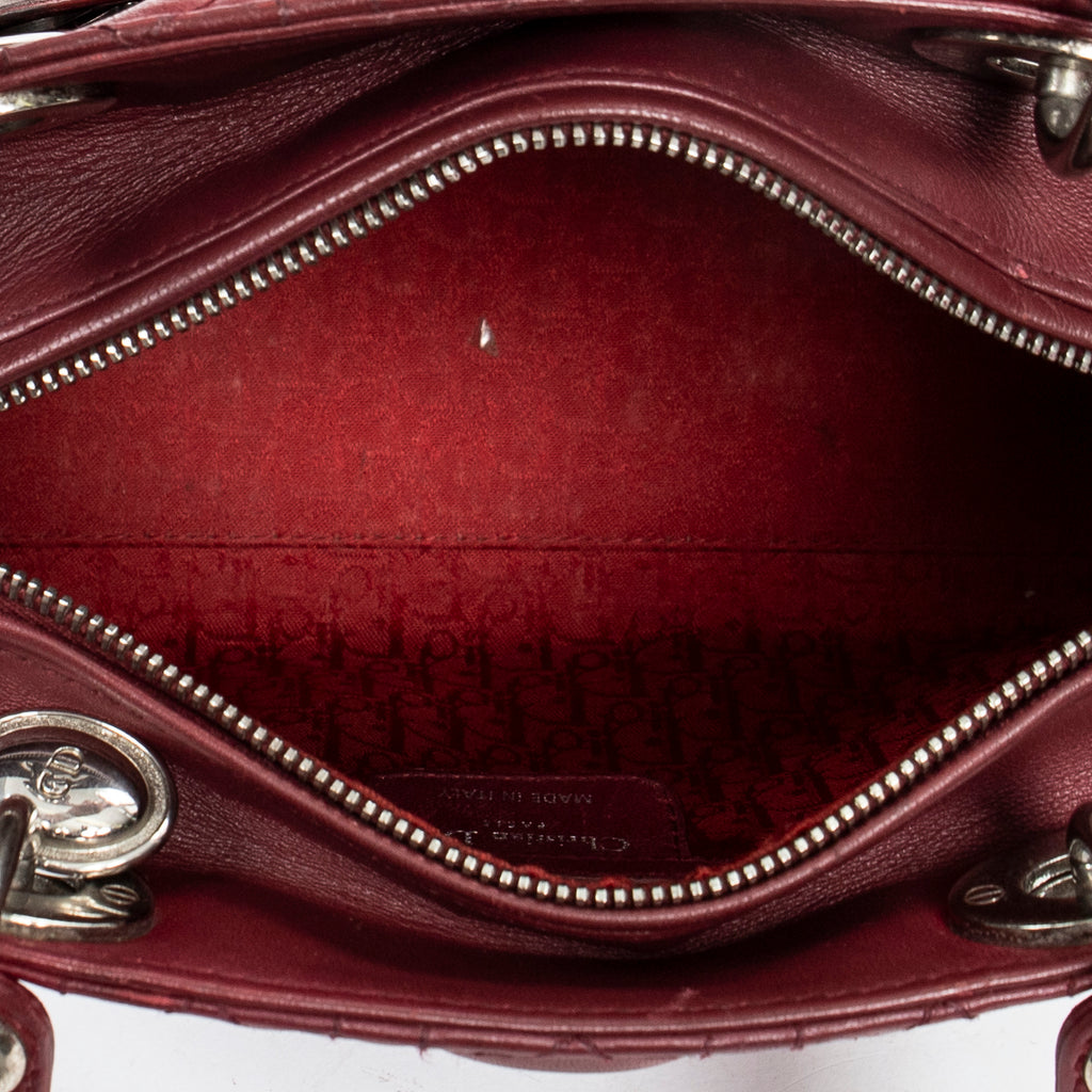 Shoulder Bag Medium Lady Dior Dark Red Cannage Calfskin Leather