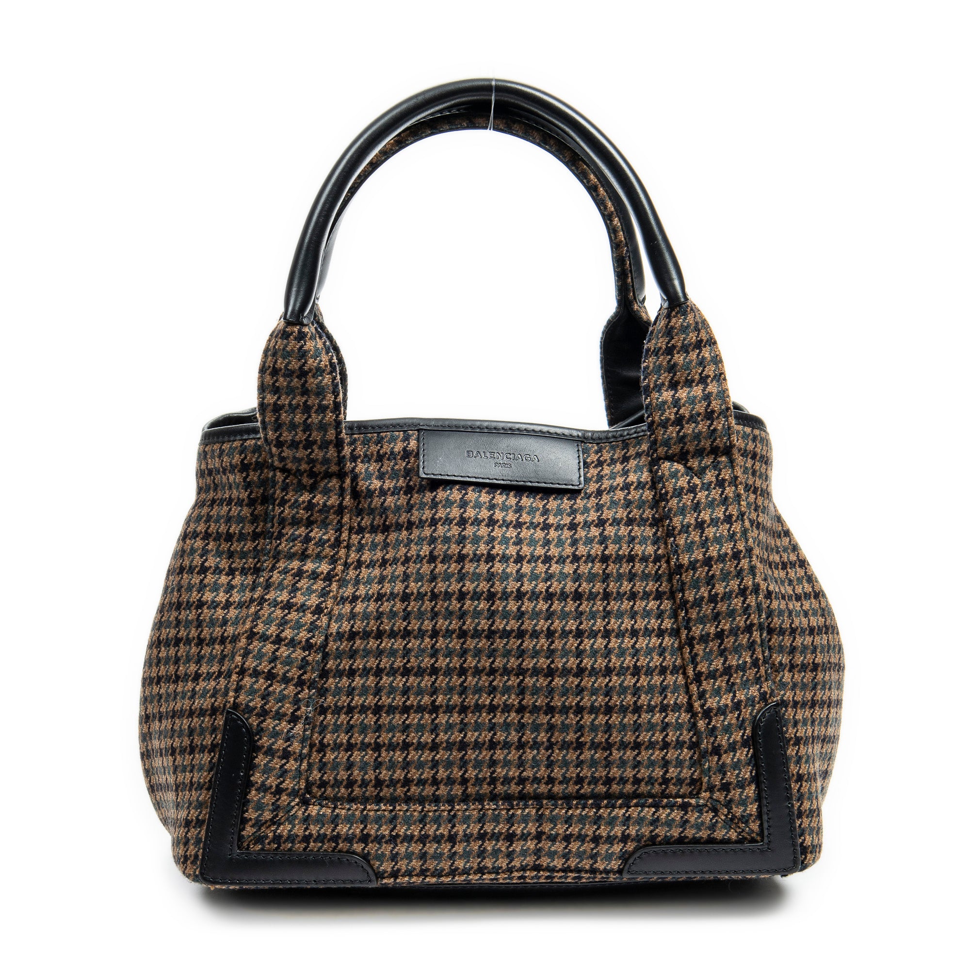 Shoulder Bag Small Navy Cabas Brown Wool Canvas