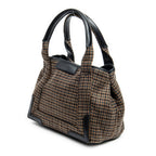 Shoulder Bag Small Navy Cabas Brown Wool Canvas