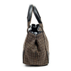 Shoulder Bag Small Navy Cabas Brown Wool Canvas