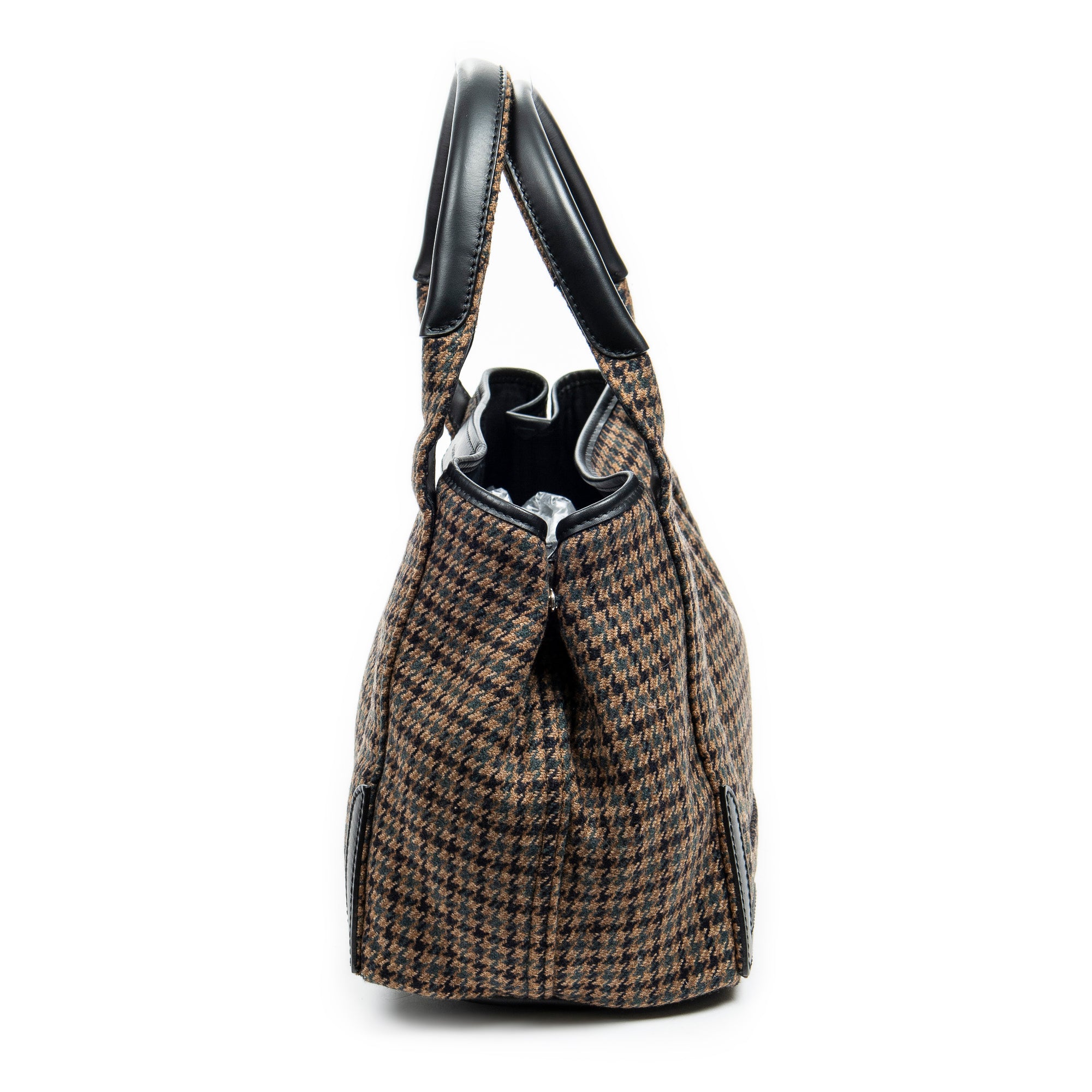 Shoulder Bag Small Navy Cabas Brown Wool Canvas