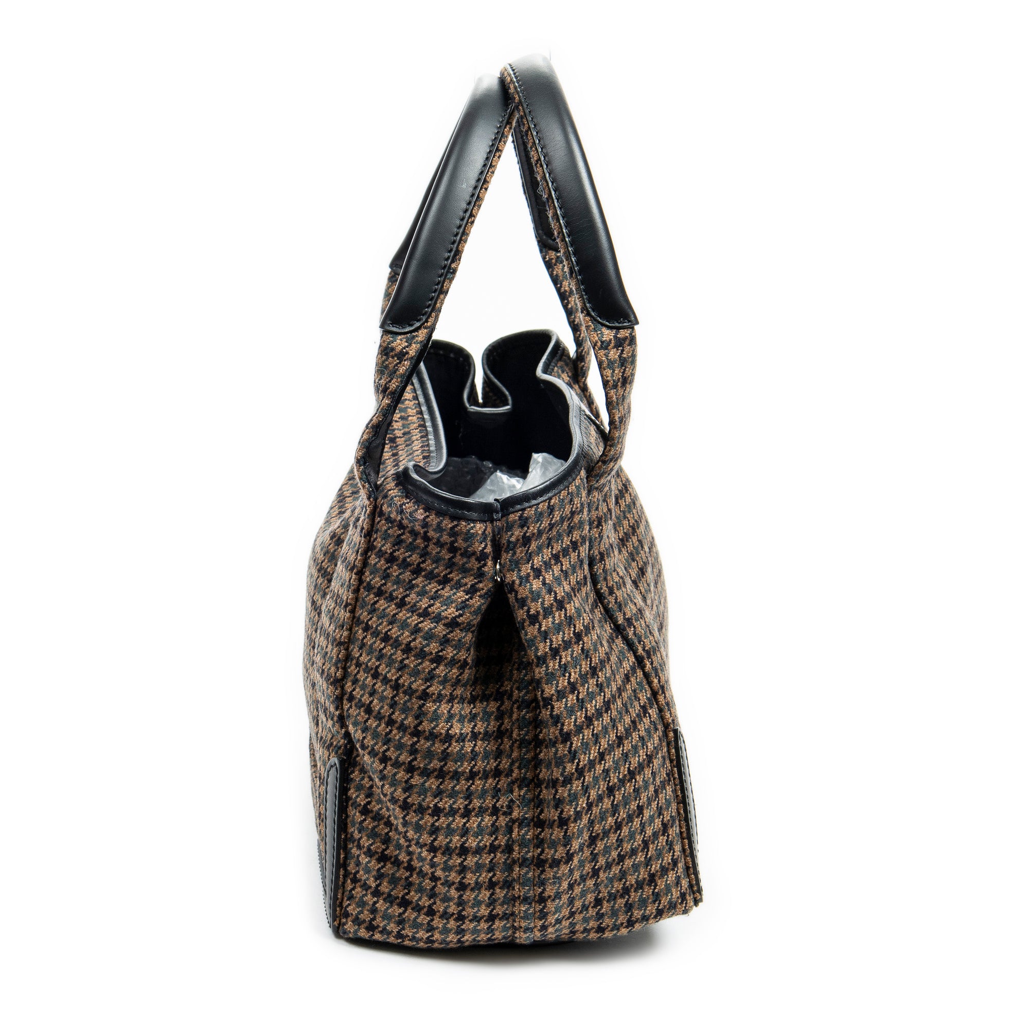 Shoulder Bag Small Navy Cabas Brown Wool Canvas
