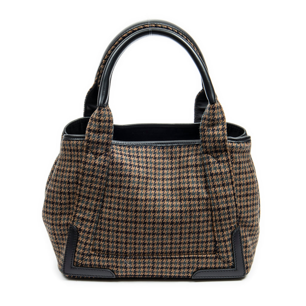 Shoulder Bag Small Navy Cabas Brown Wool Canvas