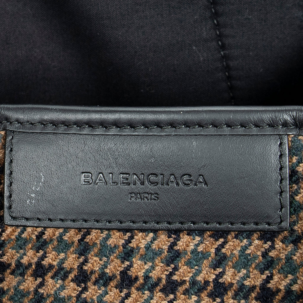 Shoulder Bag Small Navy Cabas Brown Wool Canvas