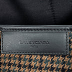 Shoulder Bag Small Navy Cabas Brown Wool Canvas