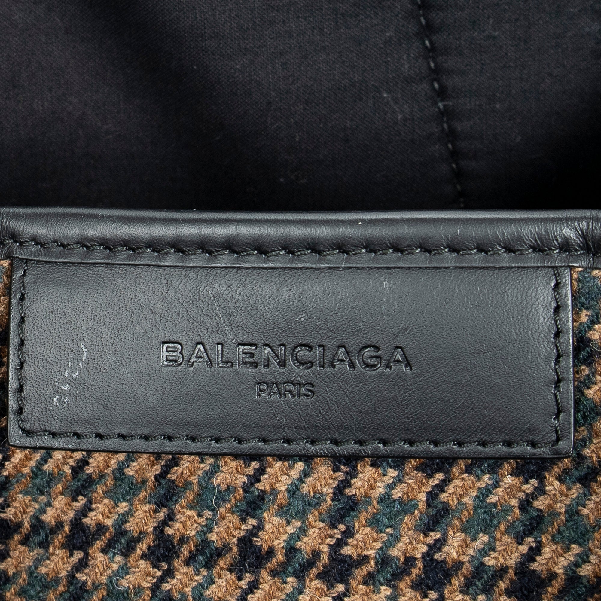 Shoulder Bag Small Navy Cabas Brown Wool Canvas