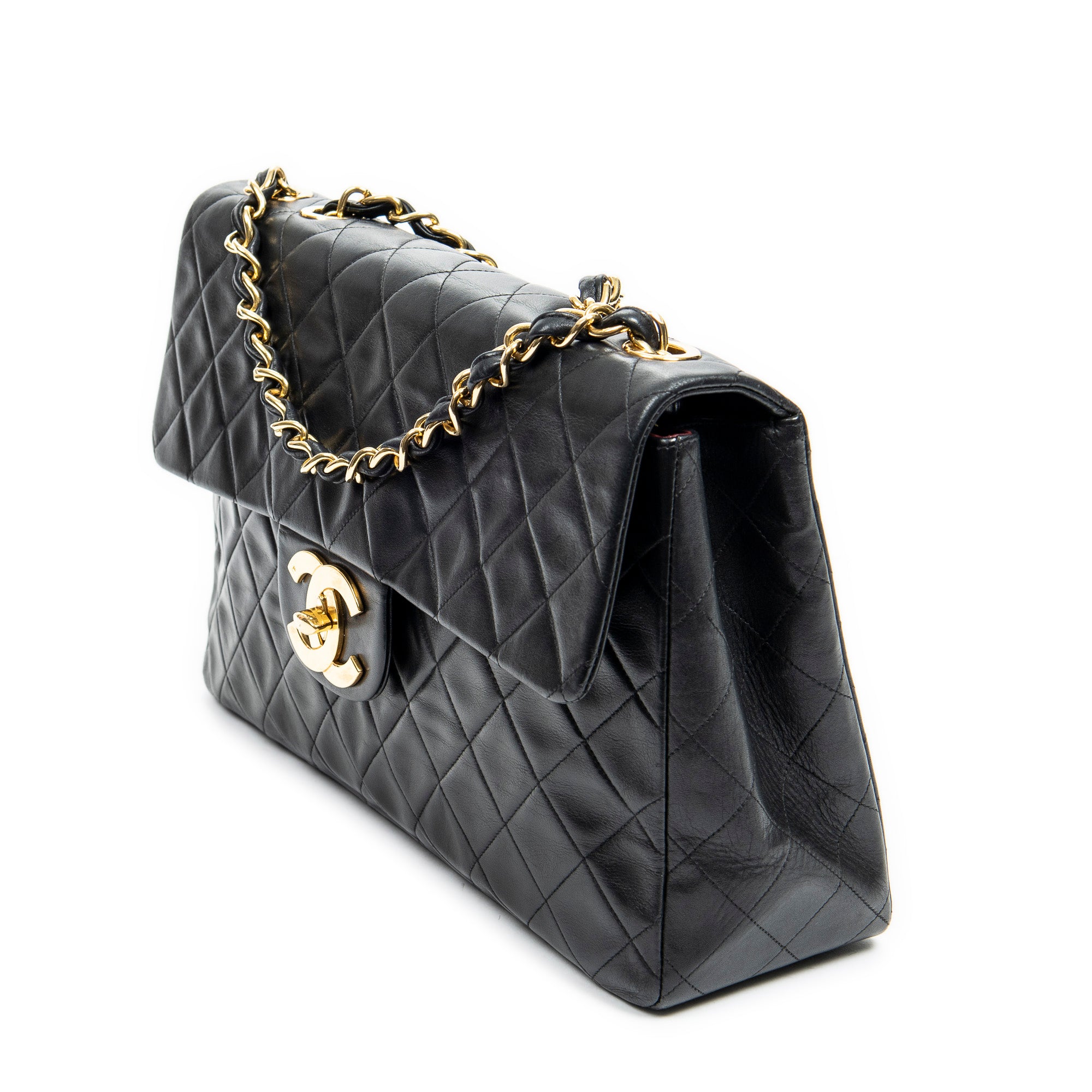 Shoulder Bag Classic Maxi Jumbo XL Flap Black Quilted Lambskin Leather