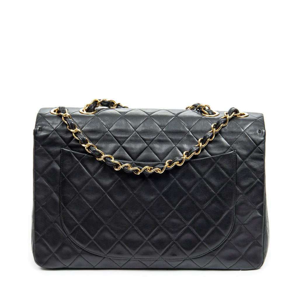 Shoulder Bag Classic Maxi Jumbo XL Flap Black Quilted Lambskin Leather