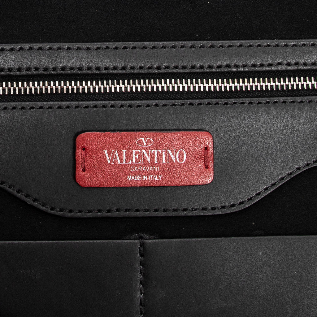 Handbag VLTN Studs Document Case Black Logo Print Smooth Leather