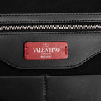 Handbag VLTN Studs Document Case Black Logo Print Smooth Leather