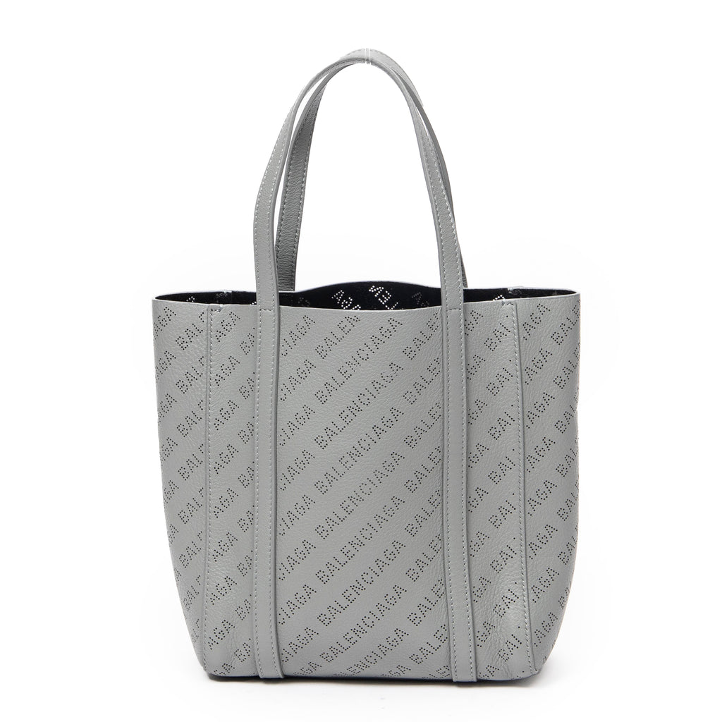 Bolso de hombro XXS Everyday Tote Piel gris con logo perforado