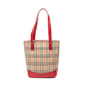 Shoulder Bag Vertical Slip Pocket Tote Beige Haymarket Check Canvas