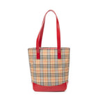 Shoulder Bag Vertical Slip Pocket Tote Beige Haymarket Check Canvas