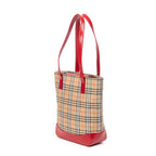 Shoulder Bag Vertical Slip Pocket Tote Beige Haymarket Check Canvas