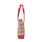 Shoulder Bag Vertical Slip Pocket Tote Beige Haymarket Check Canvas