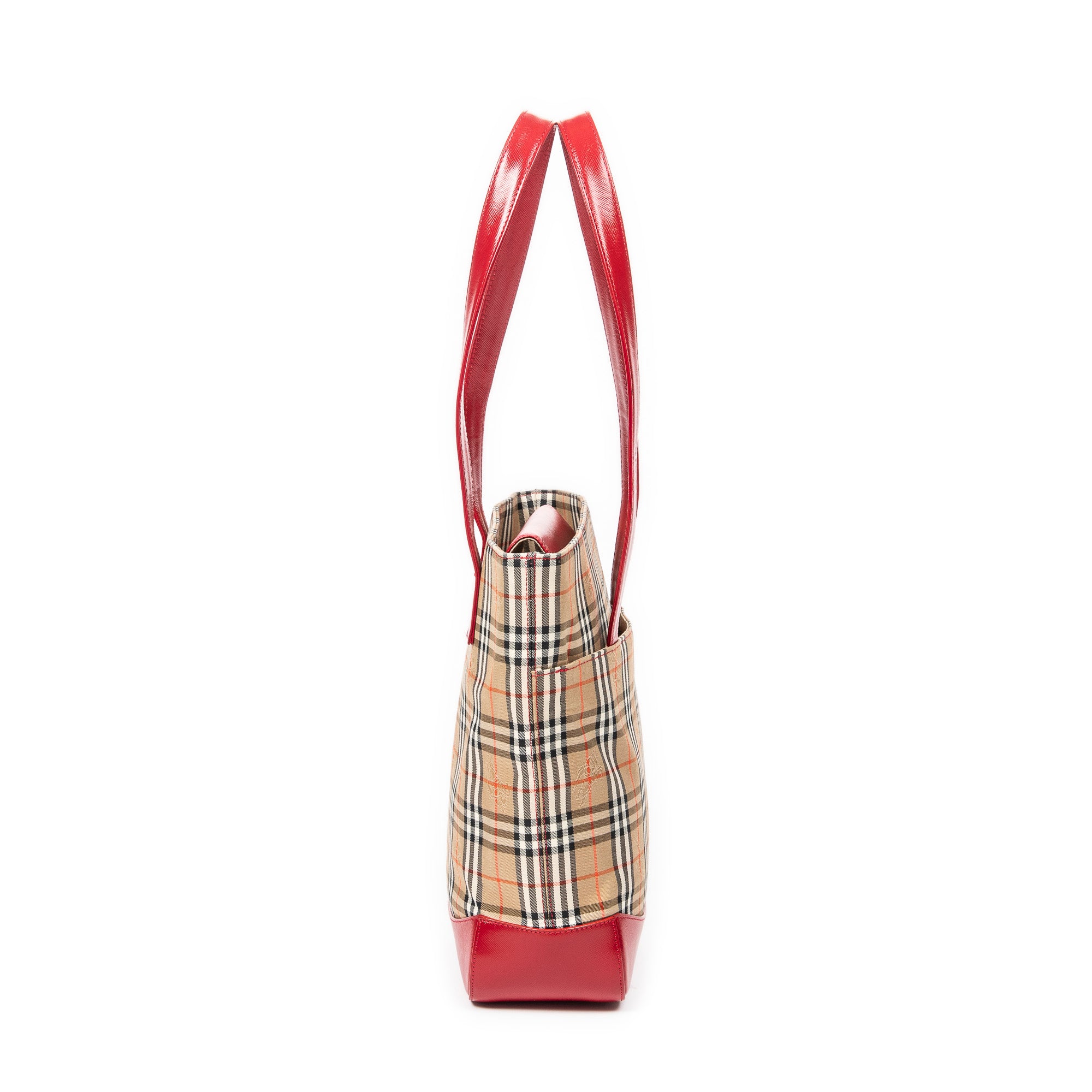 Shoulder Bag Vertical Slip Pocket Tote Beige Haymarket Check Canvas