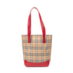 Shoulder Bag Vertical Slip Pocket Tote Beige Haymarket Check Canvas