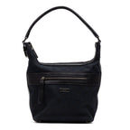 Handbag Front Pocket Zip Hobo Black Monogrammed Canvas
