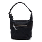 Handbag Front Pocket Zip Hobo Black Monogrammed Canvas