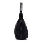 Handbag Front Pocket Zip Hobo Black Monogrammed Canvas