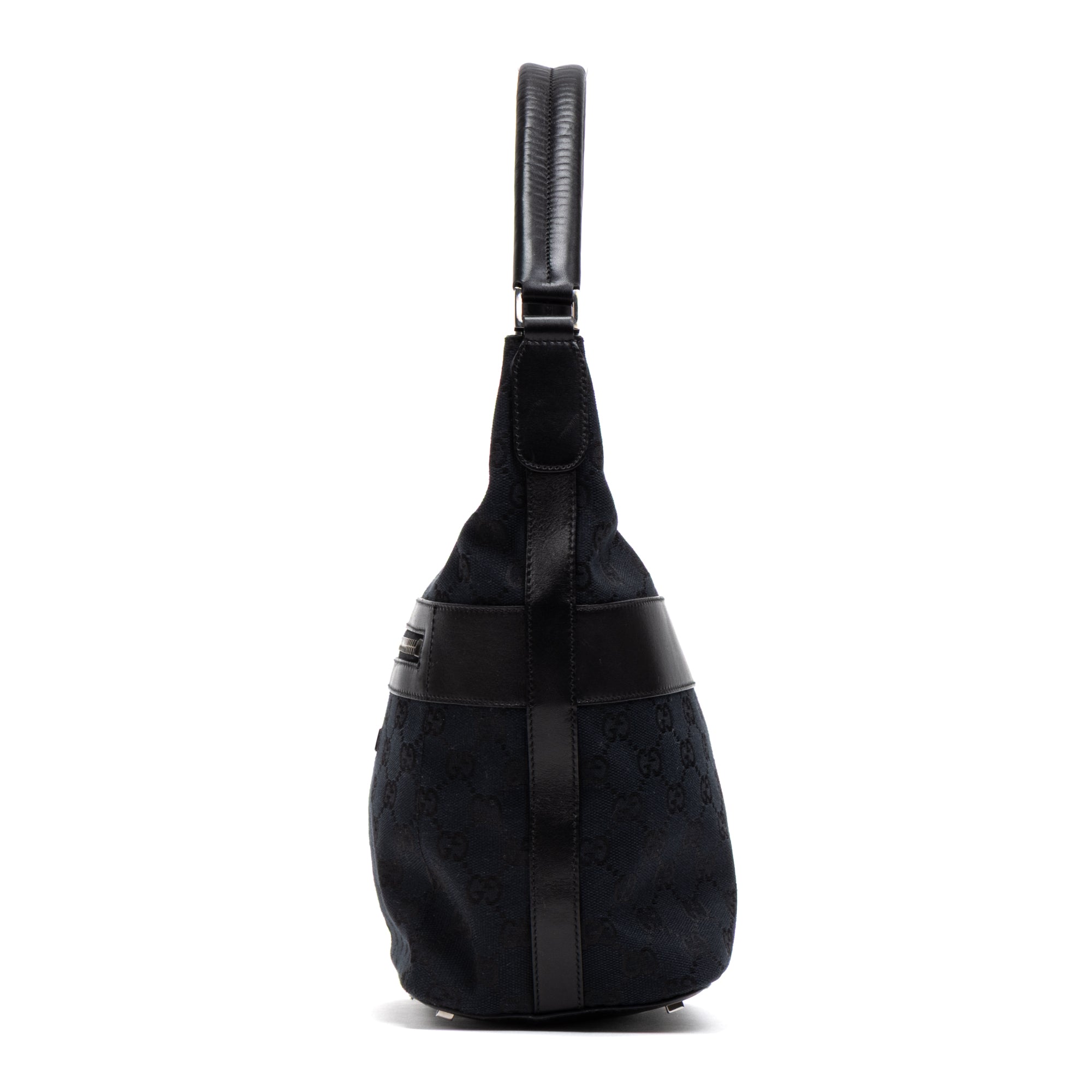 Handbag Front Pocket Zip Hobo Black Monogrammed Canvas