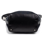 Handbag Front Pocket Zip Hobo Black Monogrammed Canvas
