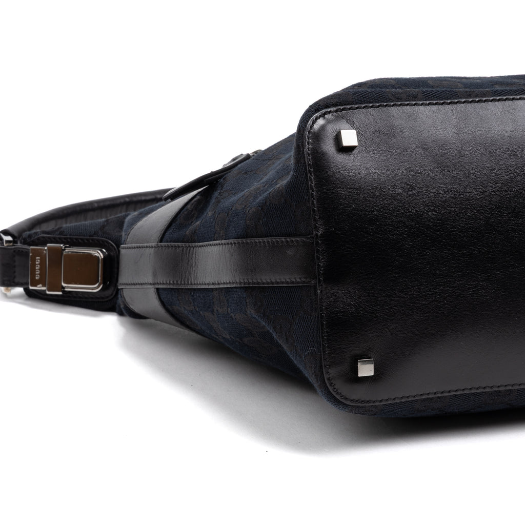 Handbag Front Pocket Zip Hobo Black Monogrammed Canvas
