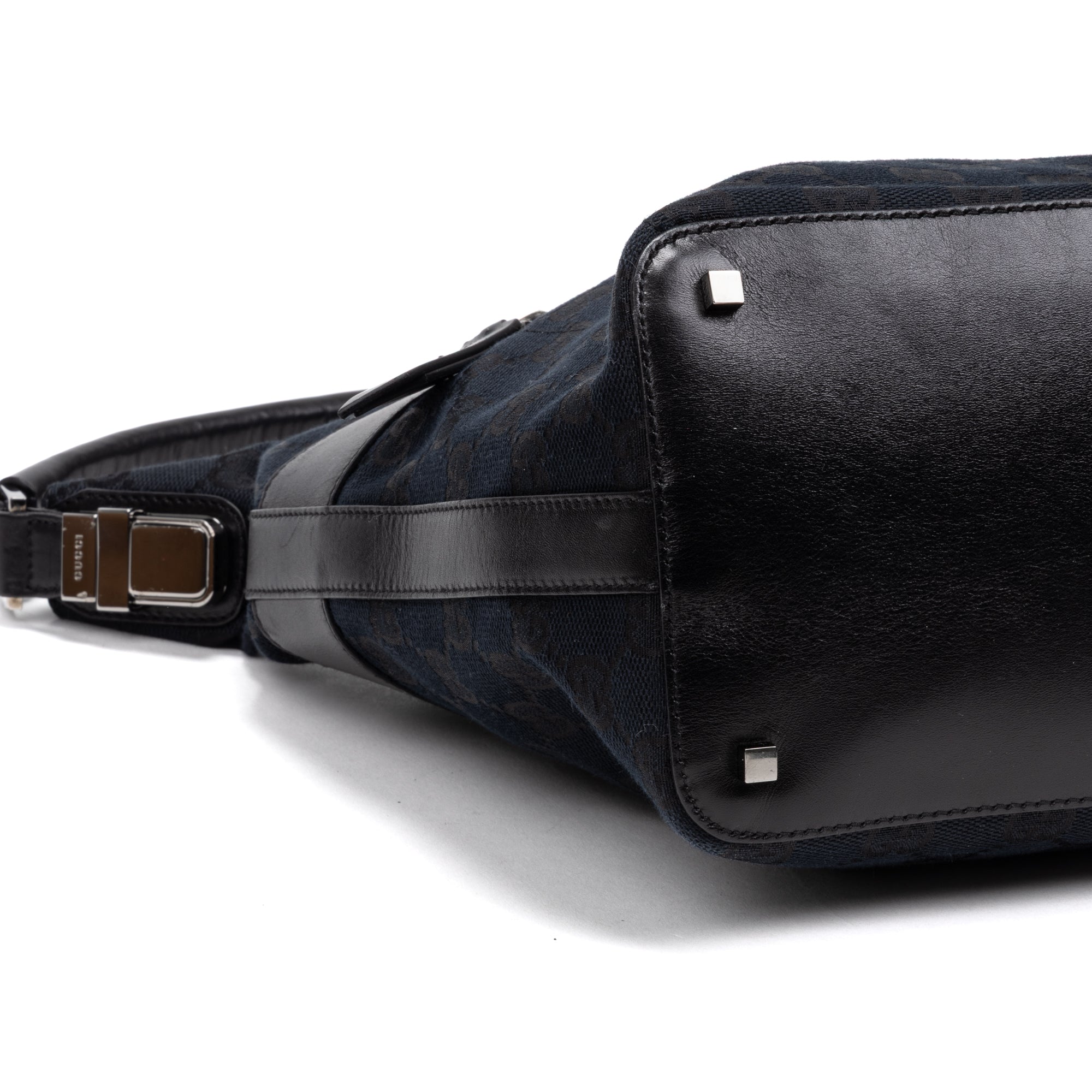 Handbag Front Pocket Zip Hobo Black Monogrammed Canvas