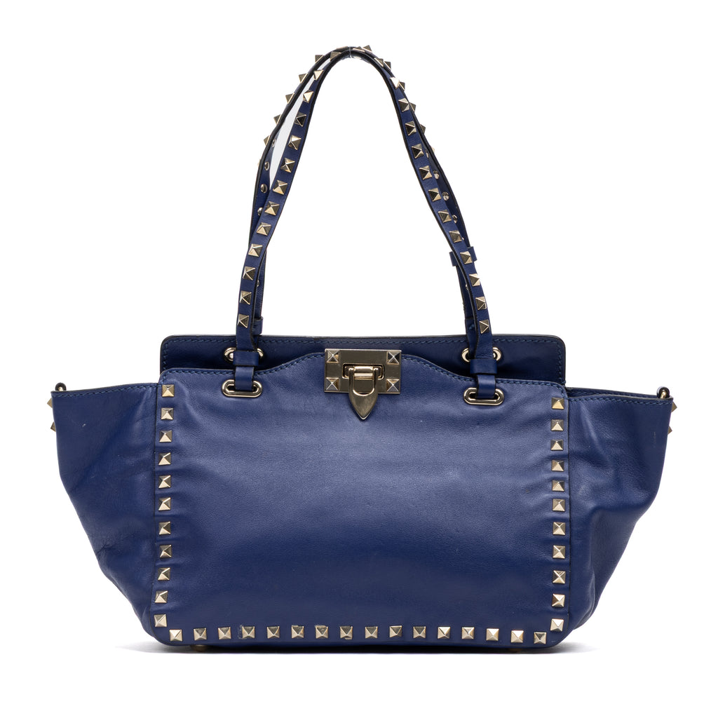 Handbag Convertible Rockstud Trapeze Tote Royal Blue Studded Calfskin Leather