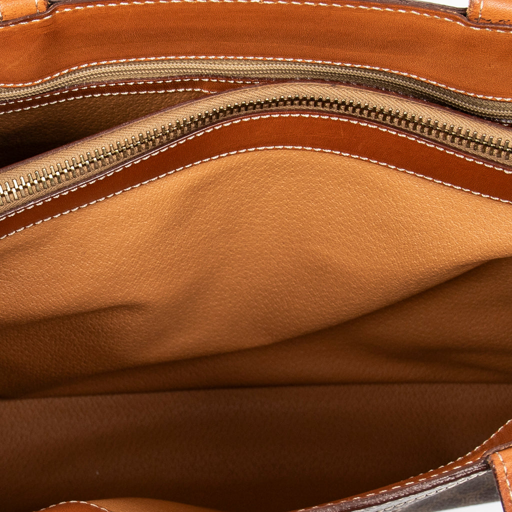 Bolso de mano pequeño cuadrado, tote, lona revestida Macadam marrón