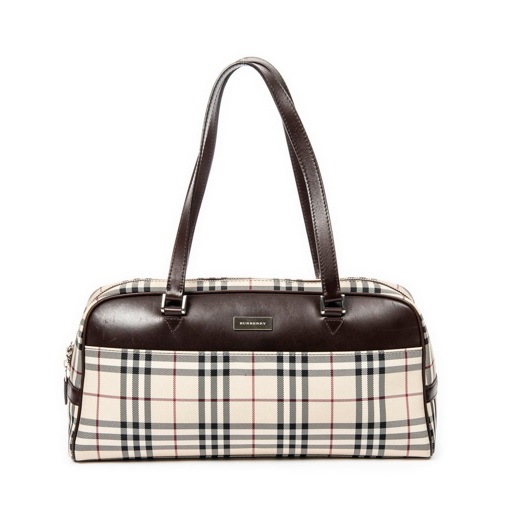 Bolso de Hombro Rectangular Bowler Lona Nova Check Beige