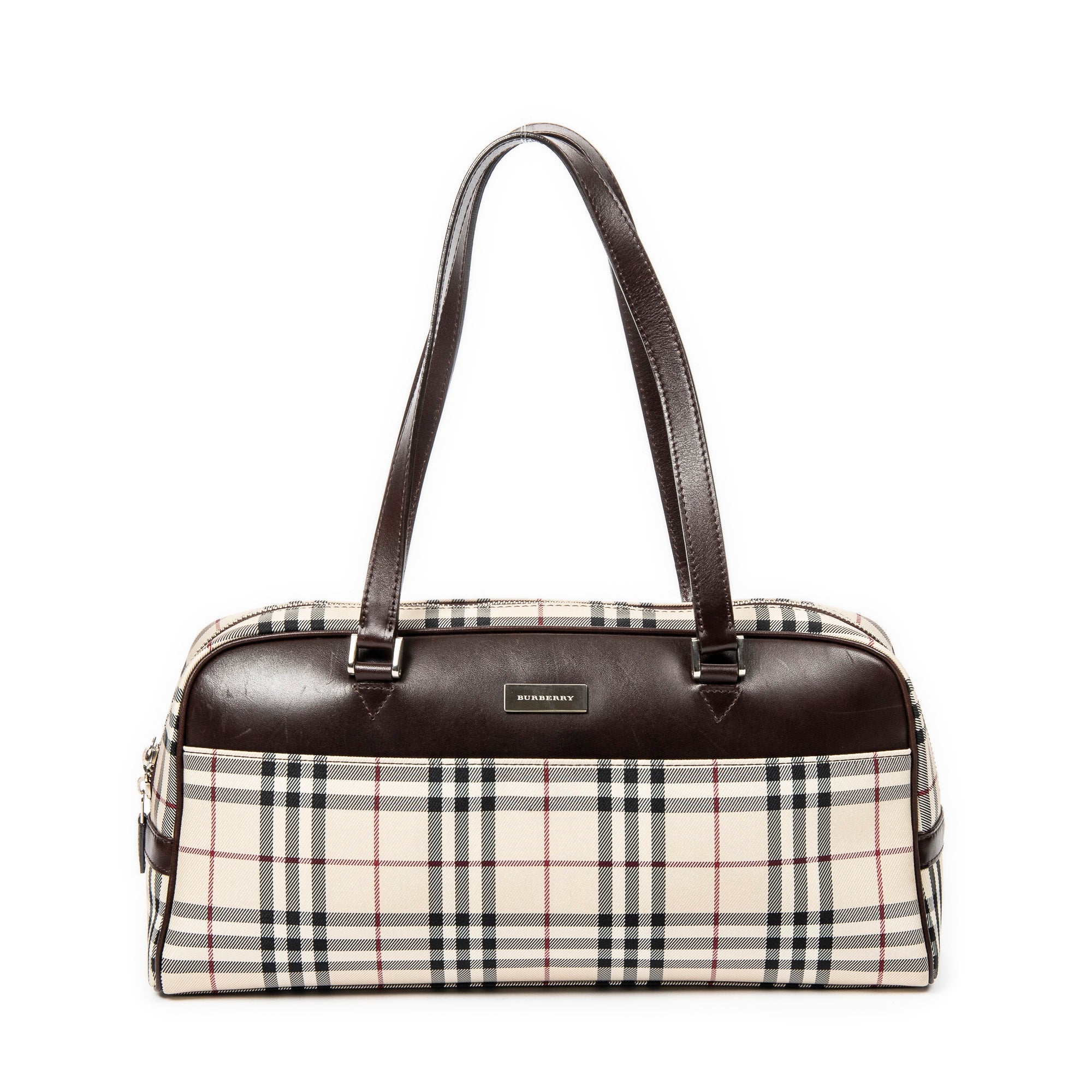 Bolso de Hombro Rectangular Bowler Lona Nova Check Beige