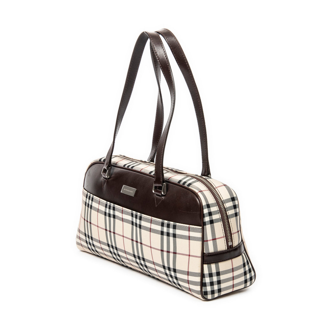 Bolso de Hombro Rectangular Bowler Lona Nova Check Beige