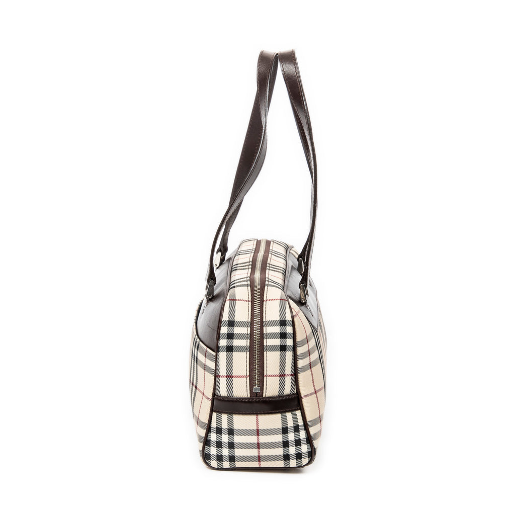 Bolso de Hombro Rectangular Bowler Lona Nova Check Beige