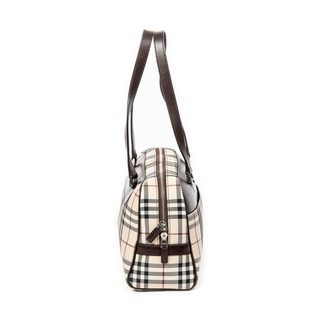 Bolso de Hombro Rectangular Bowler Lona Nova Check Beige