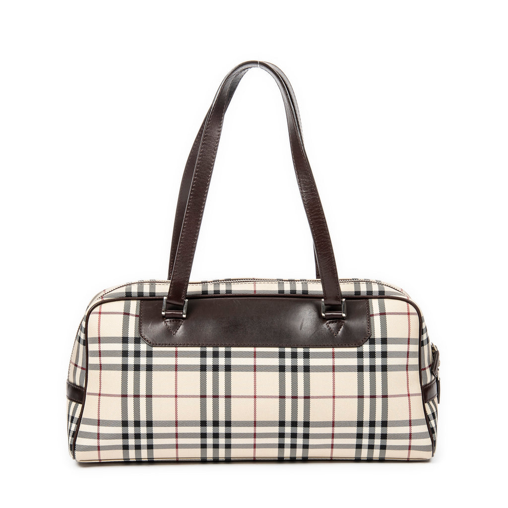 Bolso de Hombro Rectangular Bowler Lona Nova Check Beige