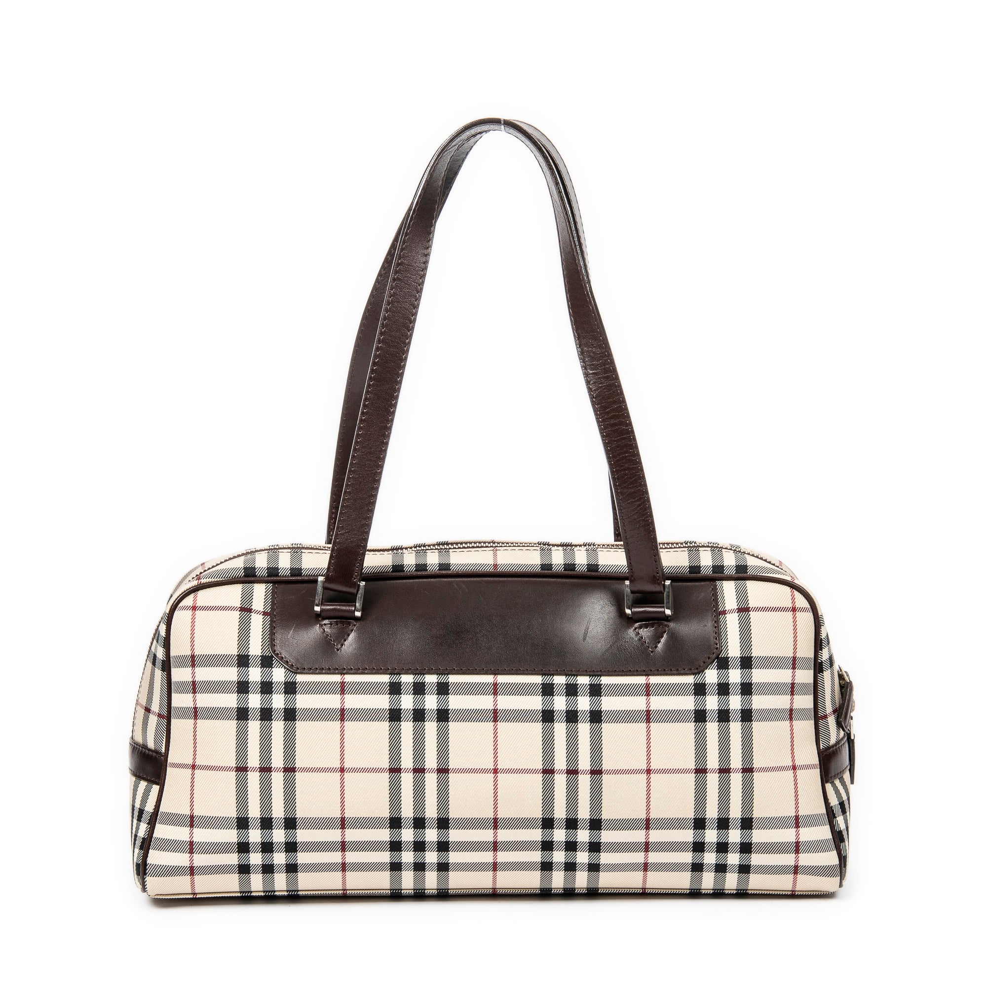 Bolso de Hombro Rectangular Bowler Lona Nova Check Beige