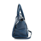 Bolso de hombro de piel de becerro lisa azul marino con doble bolsillo cosido