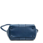 Bolso de hombro de piel de becerro lisa azul marino con doble bolsillo cosido