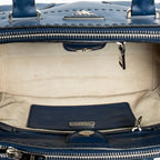 Bolso de hombro de piel de becerro lisa azul marino con doble bolsillo cosido