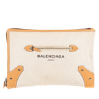 Handbag Logo Zip Clutch Beige Woven Canvas